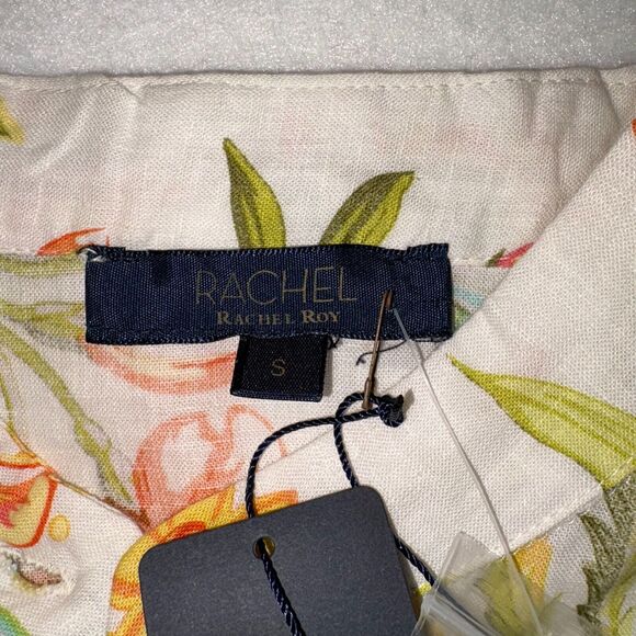 Rachel Roy size Small green floral print button/tie crop top Boho Coastal Chic - Picture 4 of 12